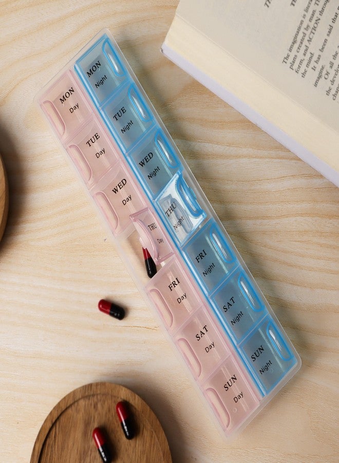 Extra Care Weekly Double Line,2 - Times a Day Pill Box travel box tablet holder medicine dispenser organizer storage BPA Free Travel 7 Day Pill Box Case Multicolor, Set Of 1 - Image 3
